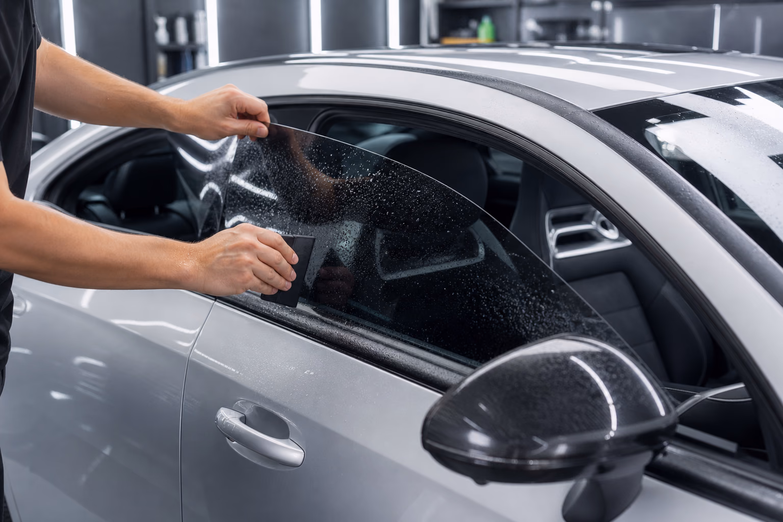 Ceramic coating being applied to a vehicle